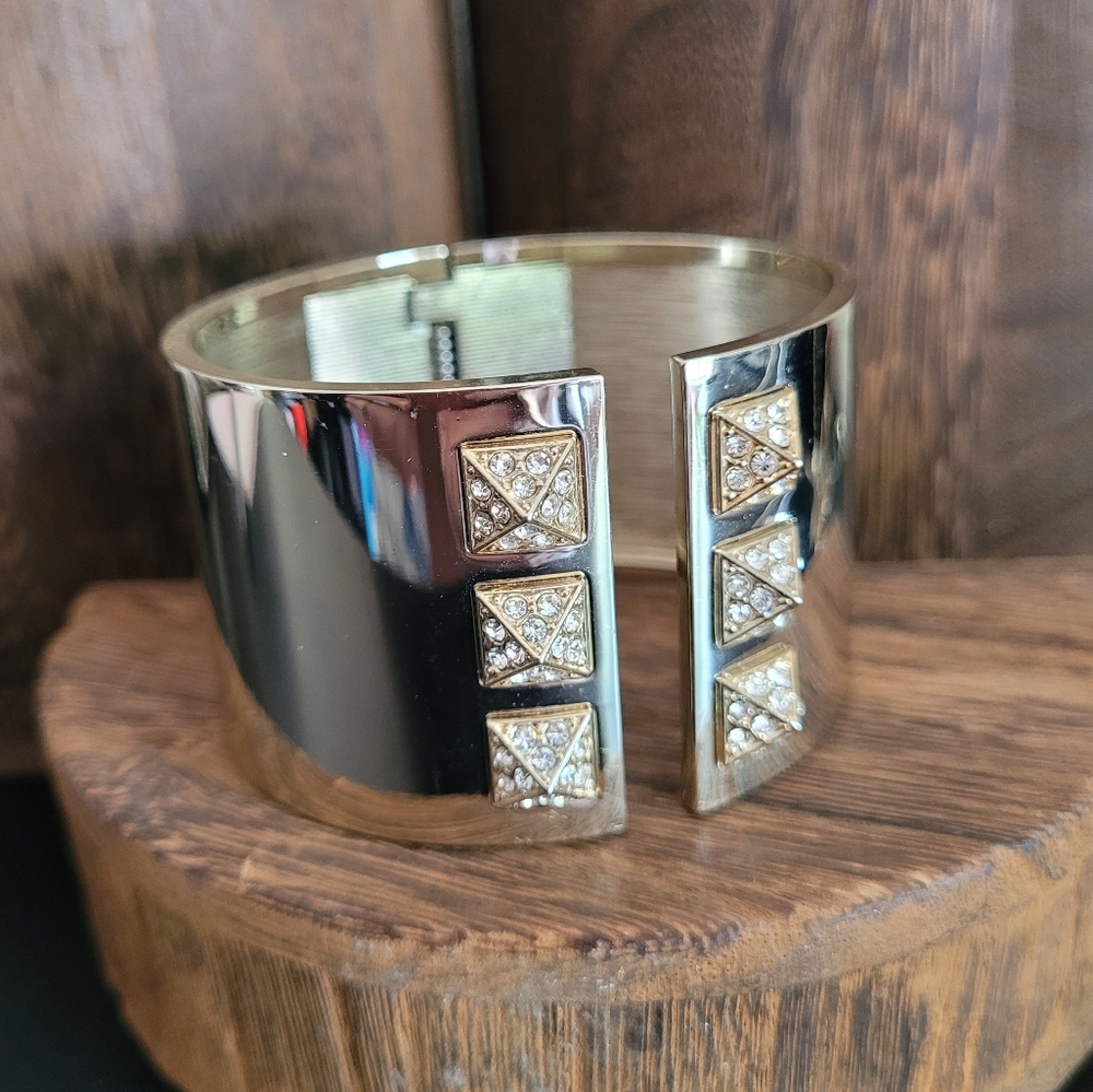 Victoria's Secret Gold Tone Pave Pyramid Cuff Bracelet White Swarovski Crystals